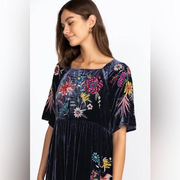 Johnny Was Tiarei Raglan Tiered Floral Embroidered crushed Velvet Midi Dress xl - Picture 4 of 12